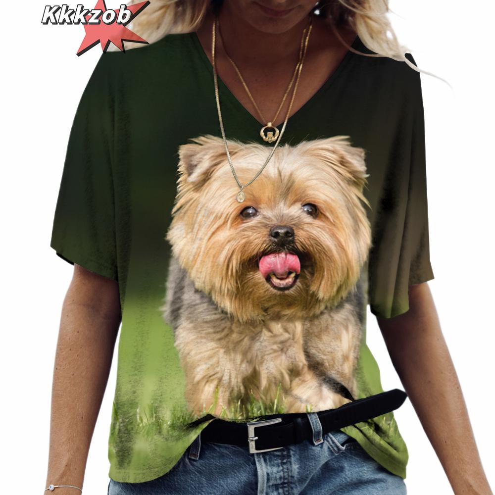 3D Print Pet Dog Summer Fashion 2025 Hot Sale Ladies T Shirt Short Sleeve Tops V Neck Streetwear Harajuku Casual Pullover