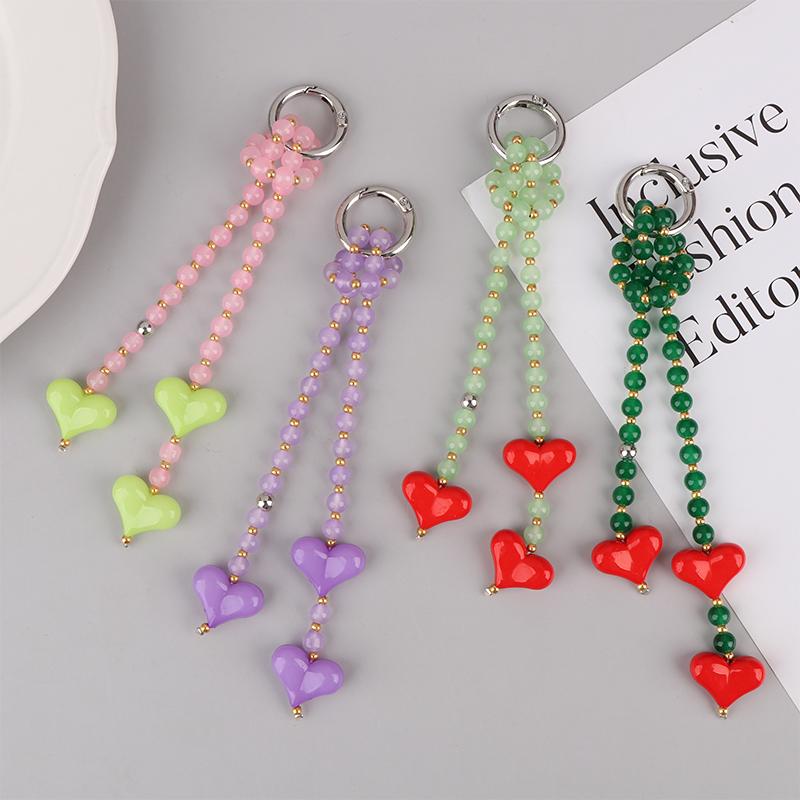 Bag Charm For Women Y2K Accesories Love Heart Pendant Colorful Beads Chain  Lady Jewelry