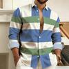 Nuova Camicia da Uomo Geometrica Color-Block Stampata in 3D a Maniche Lunghe, Elegante Camicia da Uomo, Streetwear da Esterno
