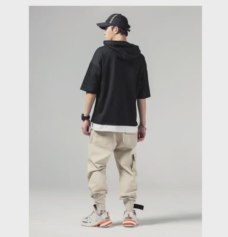 Καλοκαιρινό Ανδρικό T-Shirt με Κουκούλα και Κοντά Μανίκια Κορεατικού Στυλ: Ιαπωνικό Φαρδύ Πουλόβερ Νεανικό με Μανίκια Επτά Τετάρτων