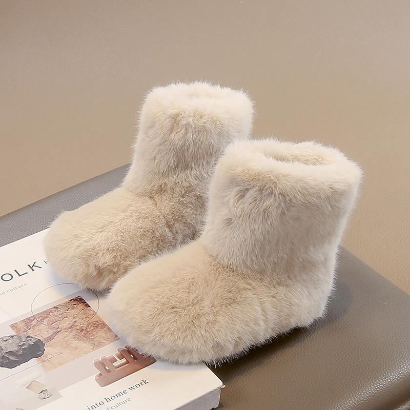 2025 Winter New Girls Fluffy Fluffy Fashion Children's Fluffy Shoes Boys Plush Boots Warm Short Boots Children's Shoes