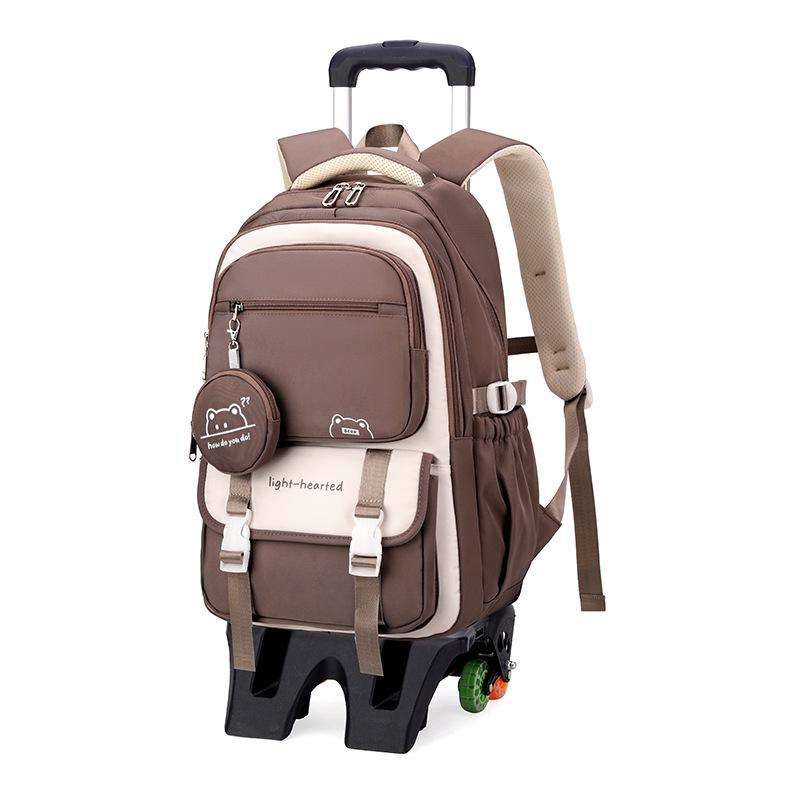 Natural Fish Design Trolley Backpack for Middle School Girls - Large Multi-Layer Capacity