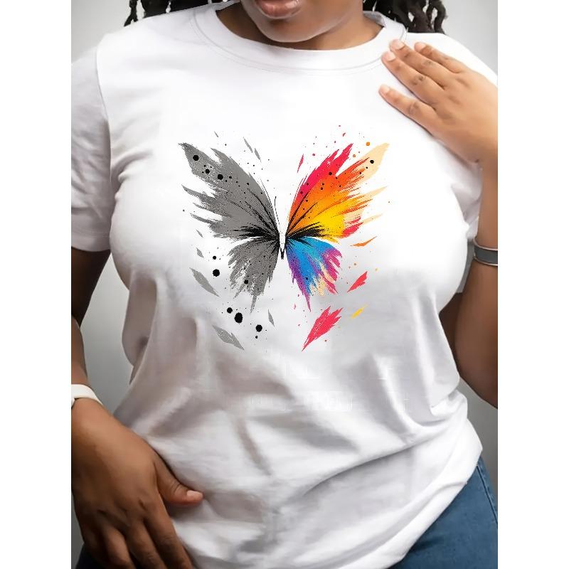 

European Size Five-color Butterfly Printed Short-sleeved T-shirt | Women S Daily Wear, Soft and Breathable, Moderate Elasticity S белый