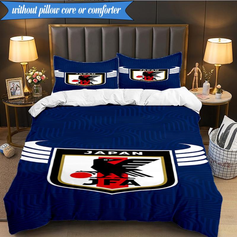 3PCS Japan Football Association Emblem Bedding Set 2D Printing (Includes 1 Duvet Cover + 2 Pillowcases Coreless), Bedroom decor,Fan gift