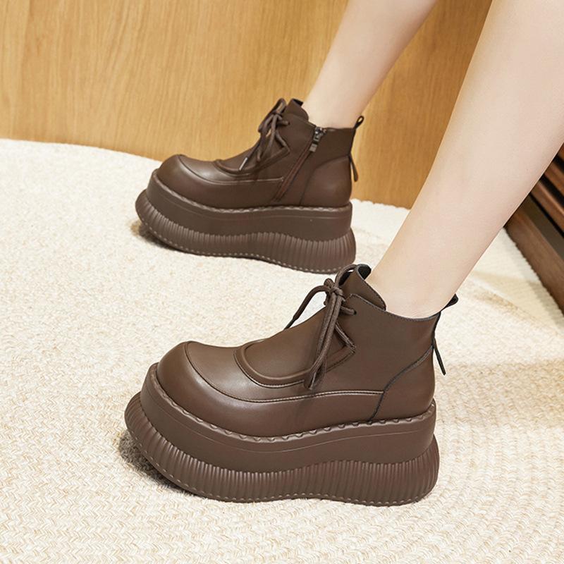 Thick-soled Martin boots women's velvet 2025 autumn and winter new short boots versatile boots small height increase medium boots women's boots