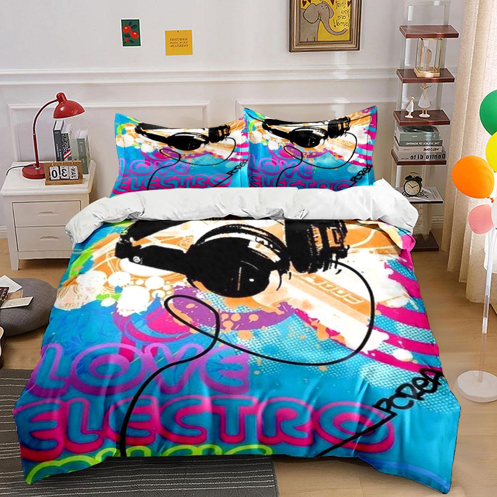 Colorful Music Theme Decor Set Soft Skin-Friendly Bedding Set Includes 1 Duvet Cover And 2 Pillowcase Gift