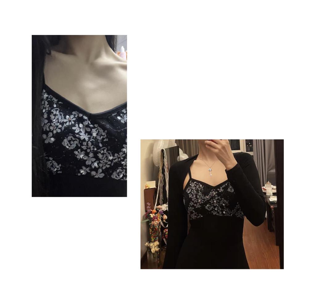 ProDance Variation Velvet Cute and Stylish Ballet Leotard PK006MA Black Camisole, (L, Floral)