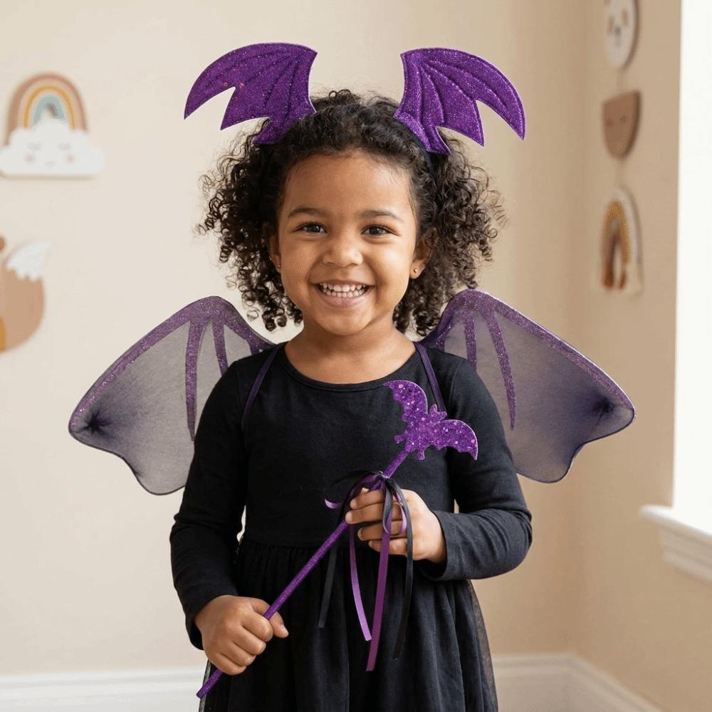 Spider Web Cosplay Outfit Bat Wing Halloween Kids Skirt Children Costume Set  Dress Up