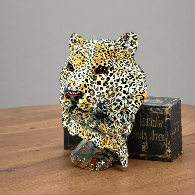 Resin Leopard Head Sculpture Decorative Figurine Living Room Office TV Cabinet European Style Animal Art Statue