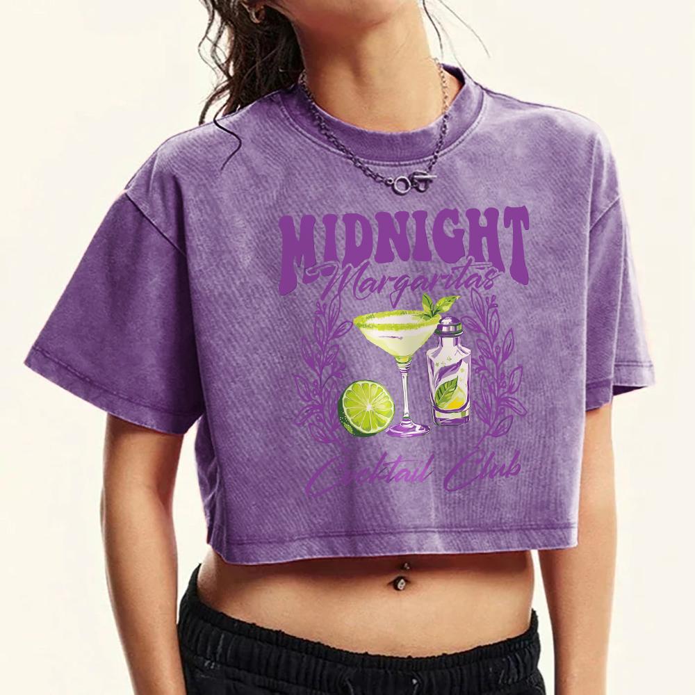 

Клуб коктейлей «Полночная Маргарет» Принт Женская Выстиранная Футболка Фитнес Мода Кроп-топ Ретро Одежда Хлопковая Футболка XL