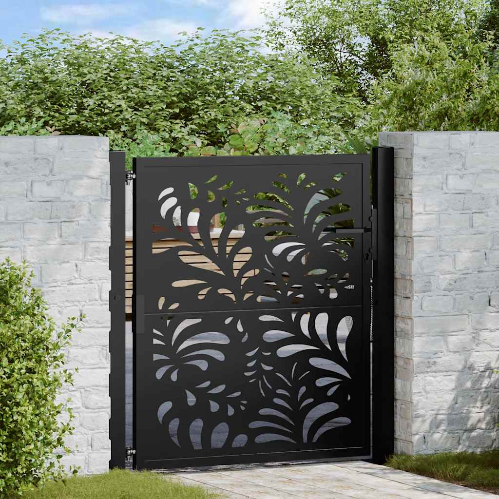 Black Garden Gate 105X106 Cm Steel Wave Pattern