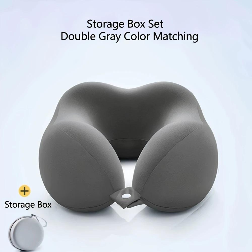 

Comfortable U - Shaped Neck Pillow with Pouch - For Travel, Naps, Office, Slow Rebound, Machine - Washable Cover серый