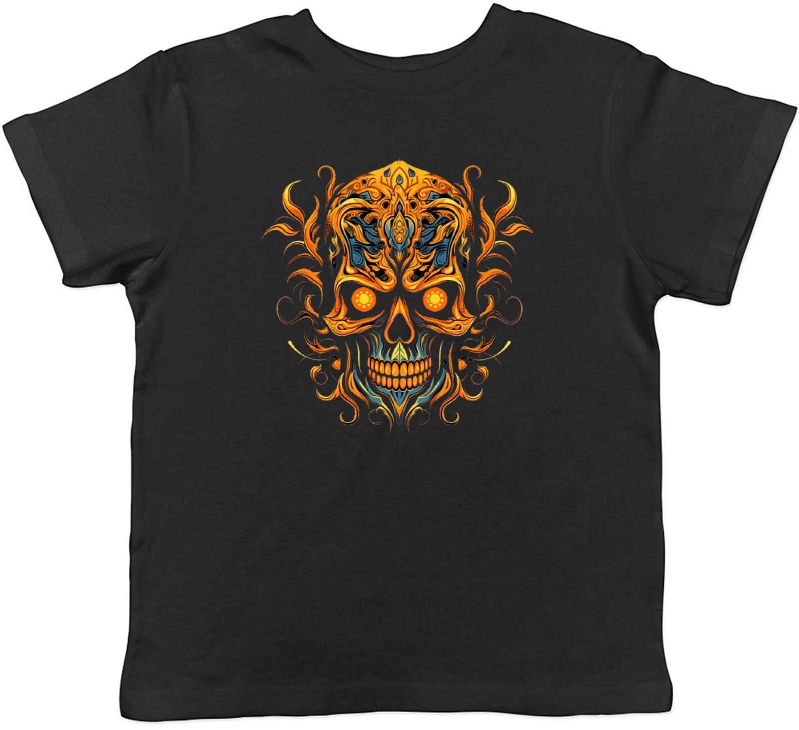 Skull Head Kids T-Shirt Gothic Flame Skeleton Face Childrens Boys Girls Gift 100