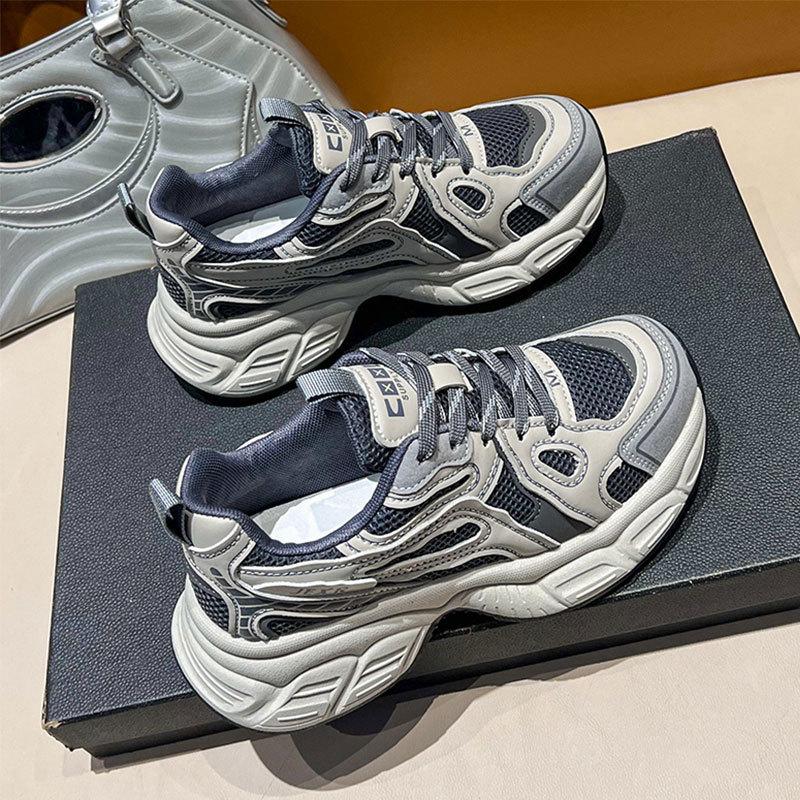 Popular Net Shoes Are Lightweight and Heightened Casual Sports Shoes for Women's 2025 New Spring and Autumn Silver Platform Dad Shoes for Women
