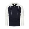 Men's Raglan Sleeve Colorblock Button Collar Hooded Sweatshirt Men's Sports Large Size Casual Pullover Sweatshirt
