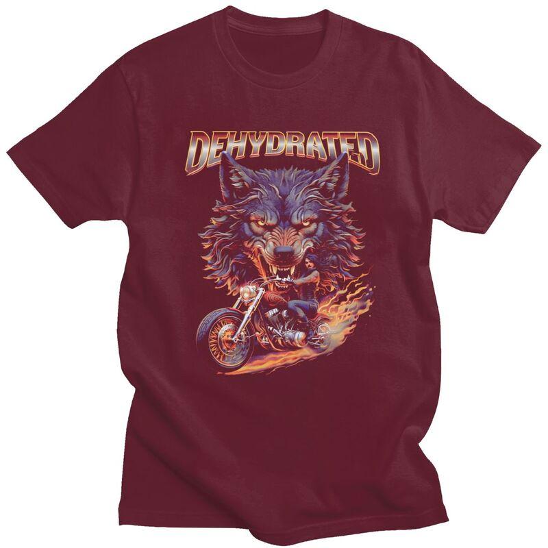 Dehydrated Wolf Biker T Shirts Unisex Tshirt Summer Streetwear Casual Graphic Tee For Husband 100 Cotton Slim Fit Clothes