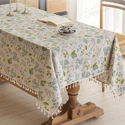 Linen-Look Waterproof Tablecloth with Fringe - Printed Washable Dining Table Cover, Decorative Table Runner for Kitchen & Party