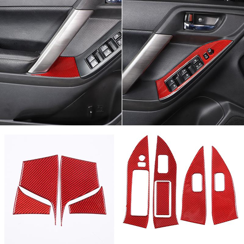 For Subaru Forester 2013-2018 Red Soft Carbon Fiber Interior Kit Dashboard Console Gear Shift Panel Decoration Trim Stickers