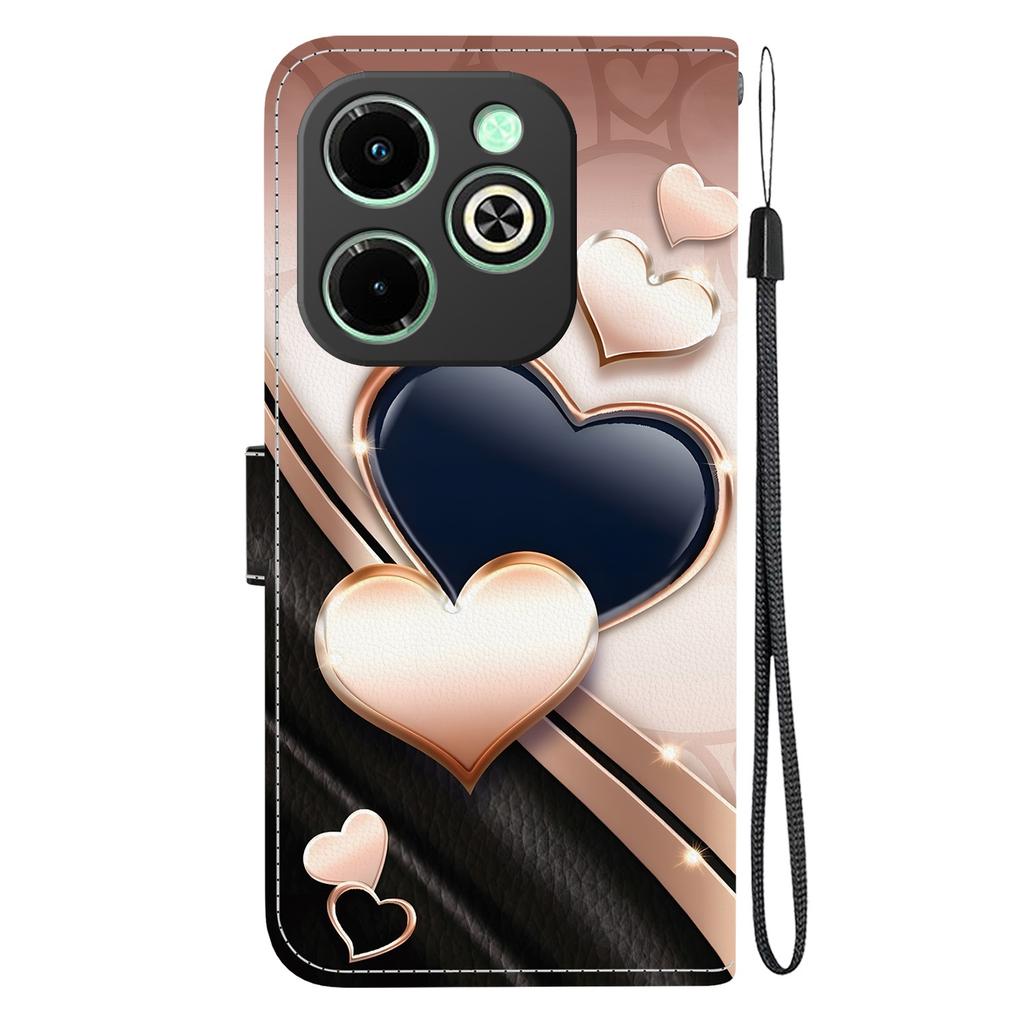 Handmade PU Leather Flip Case for Infinix Hot 40i (X6528B) Anti-Slip Shockproof Cover with Wrist Strap & Heart/Rose Cat Designs