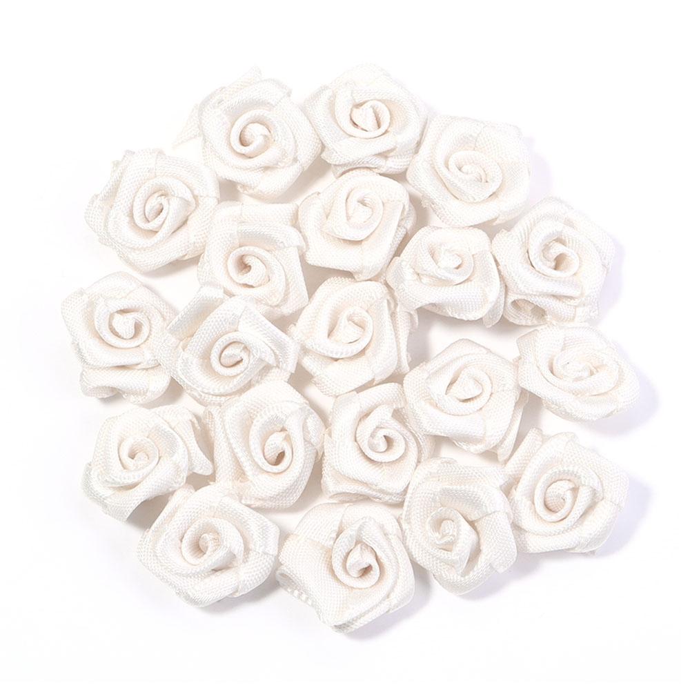 20pcs Satin Ribbon Flower 1.5cm Polyester Mini Artificial Rose Flower For Wedding Party Decor DIY Crafts Sewing Garment Supplies
