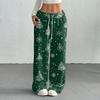 Women's Casual Fashion Printed Elastic Waist Loose Straight Leg Pants With Rope