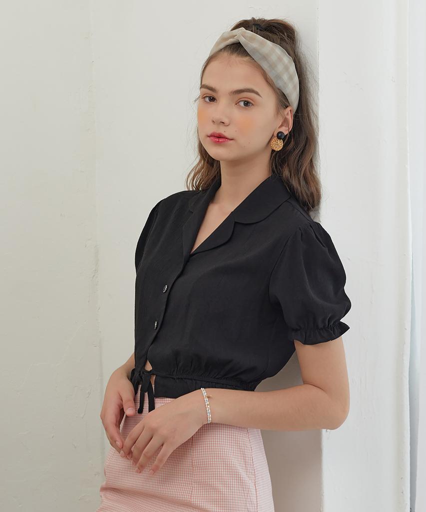DEAR,PEER Frill Ribbon Blouse Black