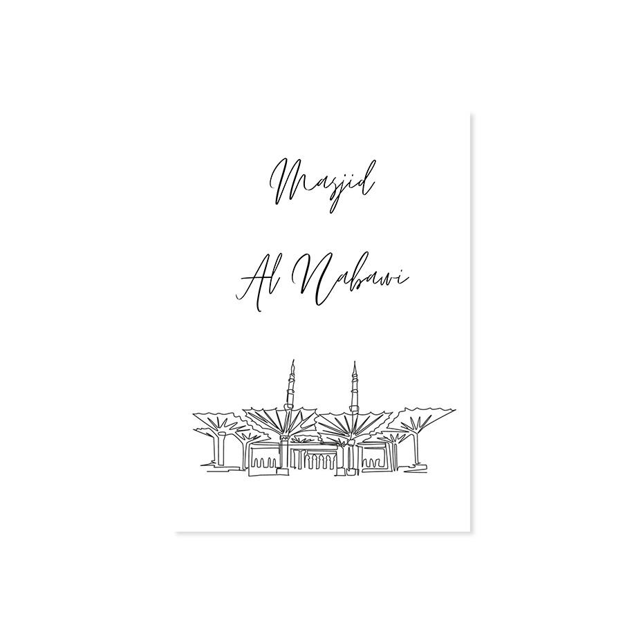 Islamic Medina Masjid Al-Nabawi Map Architecture Modern Poster Ramadan Muslim Wall Art Canvas Painting Print Home Decor