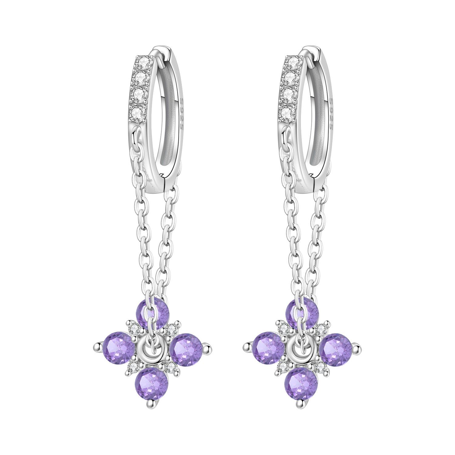 

925 Sterling Silver Purple Flower Chain Drop Earrings Women Earrings Charm Fashion Versatile Party Jewelry Gifts