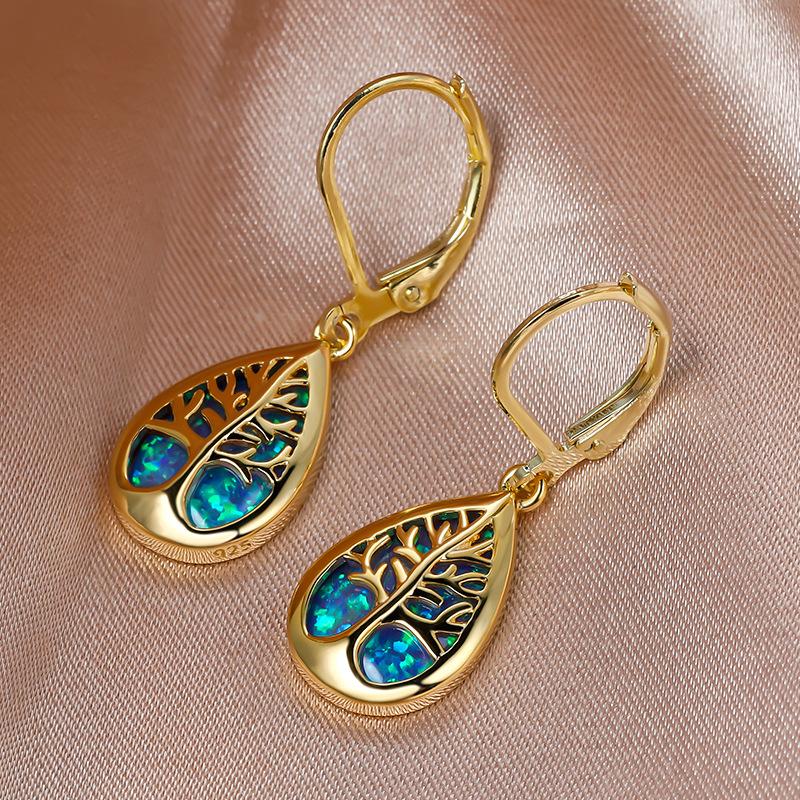 Cercei Europeni și Americani Alb Arborele Vieții în Formă de Picătură în Formă de Frunză Închizătoare cu Clip Stilat și Versatil pentru Femei