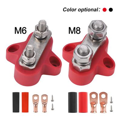 5/16" 48V Positive & Negative Ground Red Black Power Distribution Terminal Block FOR Truck Car RV Boat M6 M8 Dual Terminal Studs
