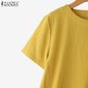 ZANZEA Women Casual Round Neck Solid Color Summer Short Sleeve T-Shirts