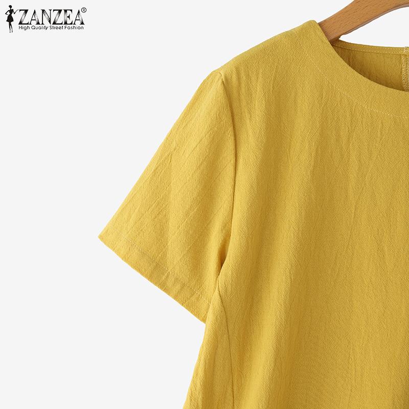 ZANZEA Women Casual Round Neck Solid Color Summer Short Sleeve T-Shirts