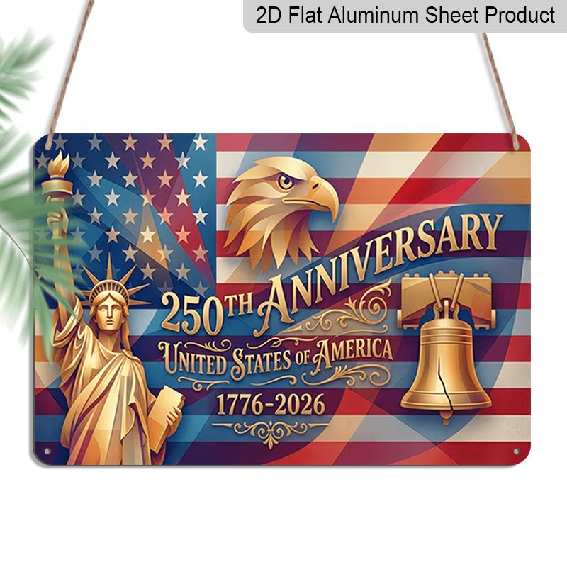 

2D Flat, 1pc 250th Patriotic Anniversary Decor Plaque, 12 ×8 - Statue & Eagle Design Wall Sign, Red White & Blue - Aluminium Wall Hanging 20*30cm