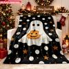 Blanket 1pc Halloween Ghost Holding Pumpkin 2D-Printed Flannel Throw Blanket - Soft And Cozy Suitable for Use On The Sofa While Tr