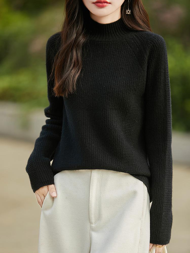 

Женский свитер Бэньминнянь очень толстой вязки «косы» из чистой шерсти с полувысоким воротником и рукавами реглан XXL