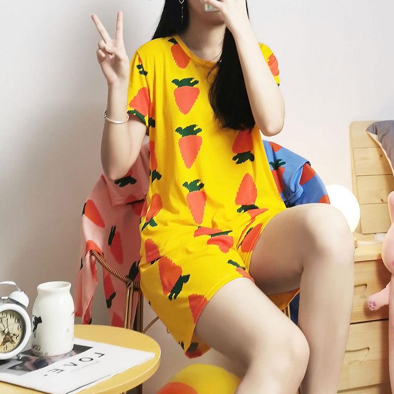 Women's Cute Summer Pajama Set - Short-Sleeved Top & Shorts, Casual Cartoon Loungewear for Indoors and Out.
