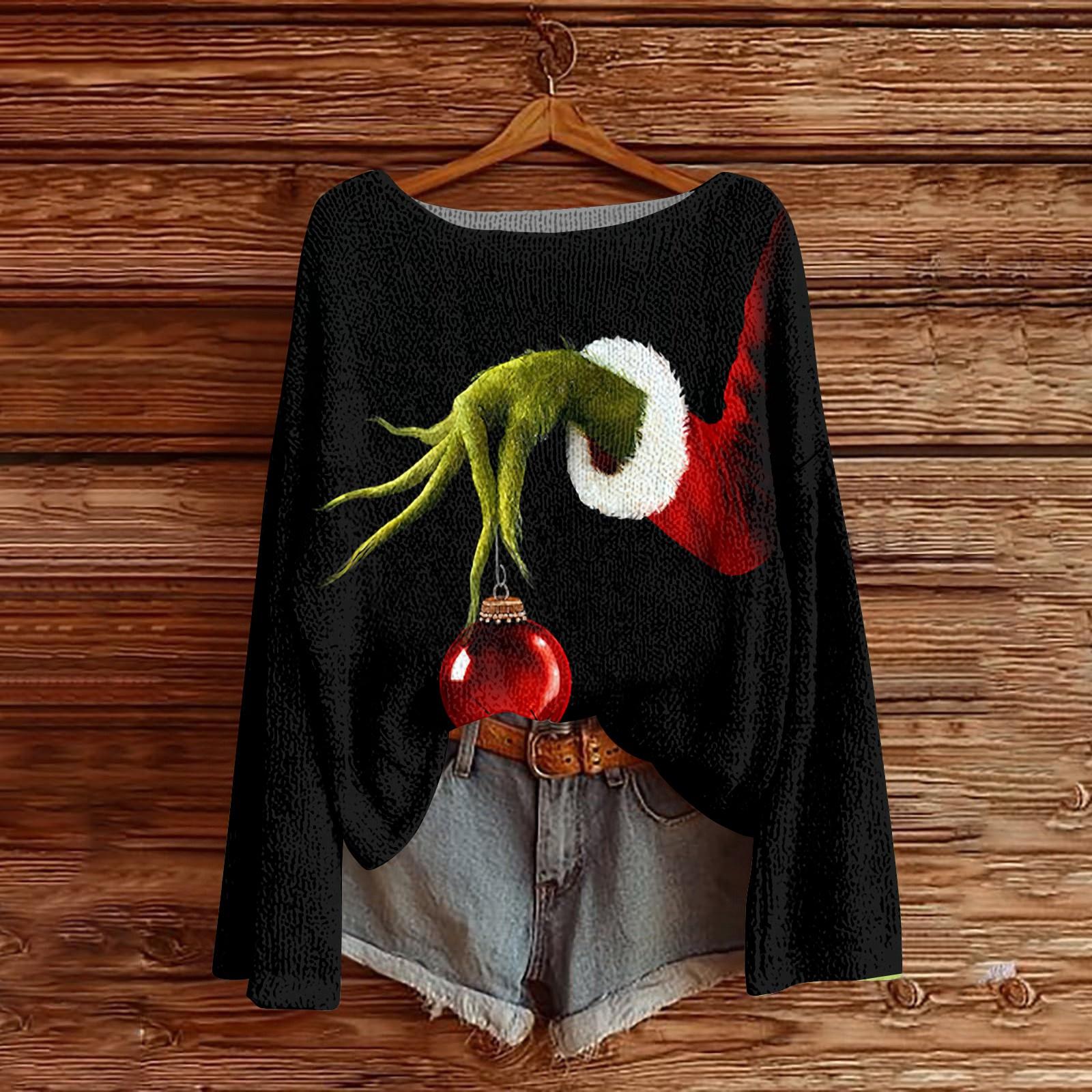 

Рождественские толстовки для женщин Вязаный свитер Милая рубашка Осенний свитер с круглым вырезом Топы M