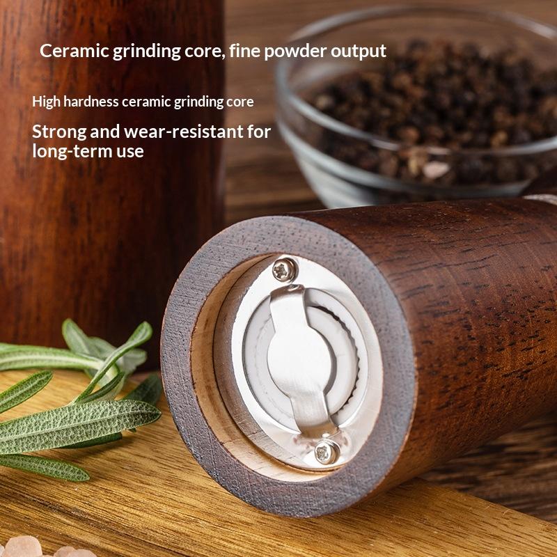 Holzpfeffermühlen Salz- und Pfeffermühle 5/8 Zoll Gewürzpfeffermühle mit verstellbarer Keramik-Handheld-Kräuter-Gewürzmühlen