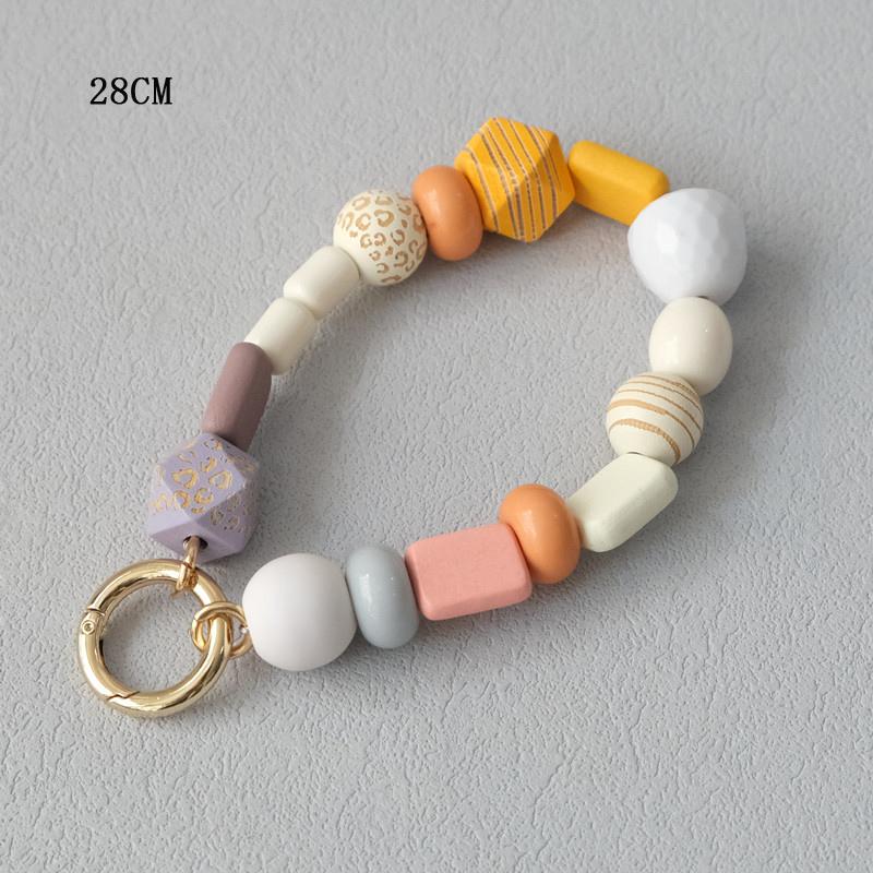 New Phone Accessory Wooden Chain Candy Beaded Luxury Phone Case Chains Acrylic Handle Lanyard Cell Mobile Patch Charm Strap