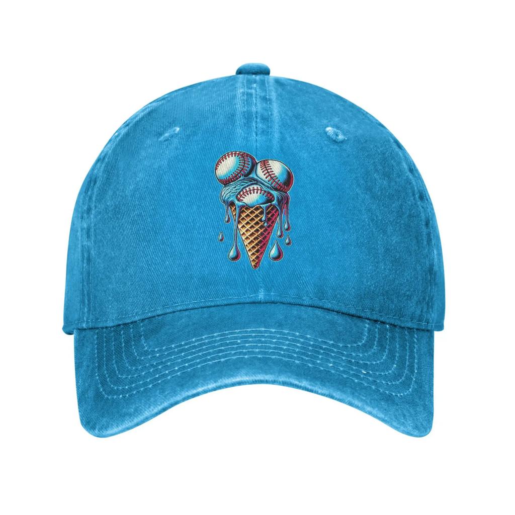 Cool Baseball Ice Cream Cone Sun Baseball Cap Themed Design Couple Women Design Trucker Hat Summer Retro Tennis Skate Cap