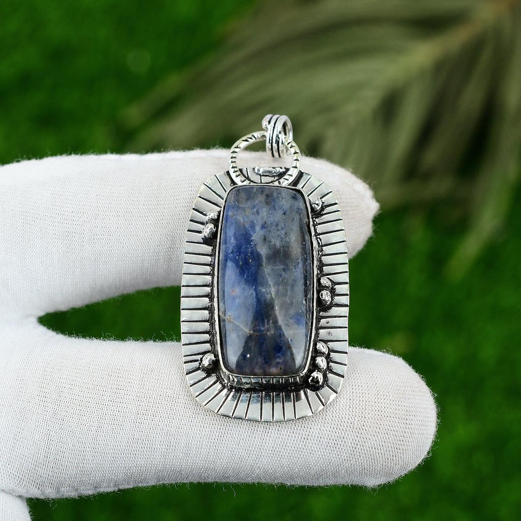 Daughters Day Deal 925 Sterling Silver Sodalite Gemstone Bezel Pendant Jewelry