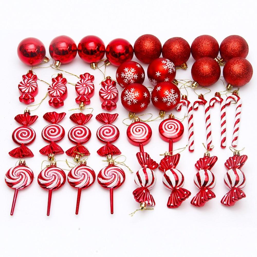 36PCS Electroplated Painted Christmas Tree Balls Ornaments Candy Cane Design Shatterproof Christmas Tree Party Decoration