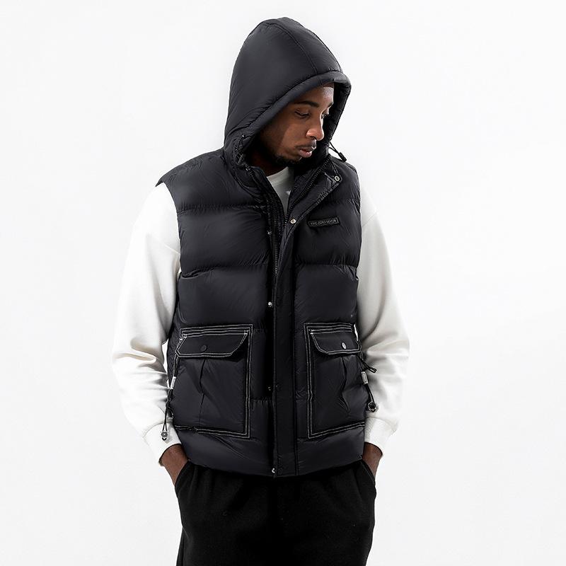 

Мужской пуховый хлопковый жилет большого размера с капюшоном, бархатный утолщенный, осенне-зимний, с объемными карманами, свободный, теплый жилет M чёрный