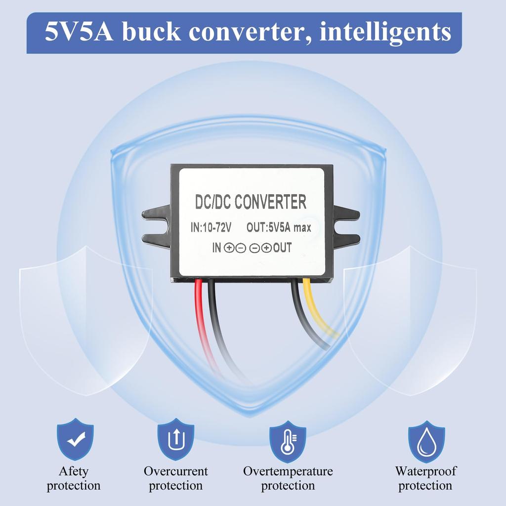 YBBOTT 5A 25W To Suitable for Car LED DC/DC Step-Down Converter, 10V-72V 5V, DC/DC Converter, 12V/24V/36V/48V/60V, Audio, Intercom, Display,