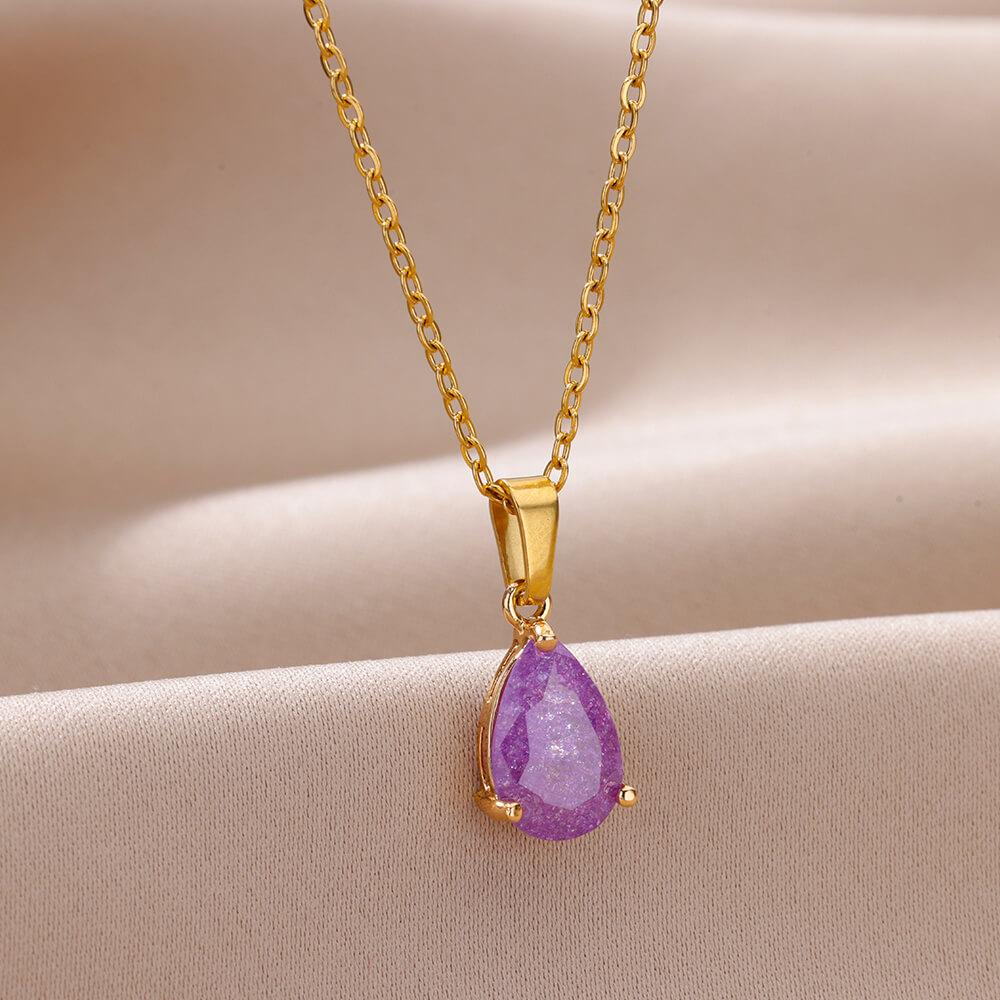 Zircon Teardrop Necklaces For Women Gold Color Stainless Steel  Waterdrop Necklace Wedding Healing Christmas Jewelry Gift Femme