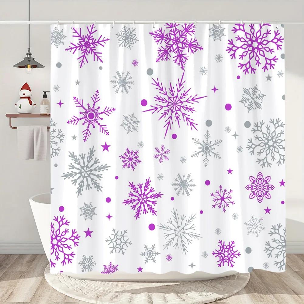 Christmas Colourful Snowflake Shower Curtain Christmas Gift Modern Simple Home Bath Curtains Polyester Bathroom Decor With Hooks
