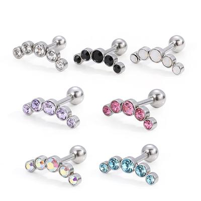 Punk Stainless Steel Bar Stud Earrings Fashion Crystal Gem Earrings Ear Piercing Cartilage Helix Tragus Earrings Body Jewelry