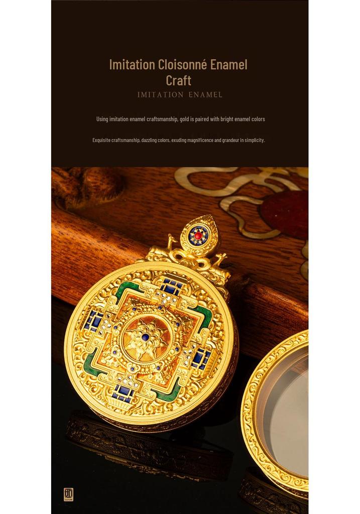 Authentic Double Deer Sutras Mandala Brass Pendant: Enamel High Relief, 3D Double-Sided Thangka Design