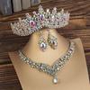 Gorgeous Crystal AB Bridal Jewelry Sets Fashion Tiaras Earrings Necklaces Set for Women Wedding Dress Crown Jewelry Set