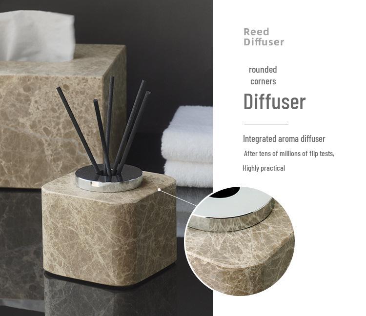 DecoTalk Wabi-Sabi Marble Bathroom Set: Matte Washbasin, Aroma Diffuser, Tissue Box